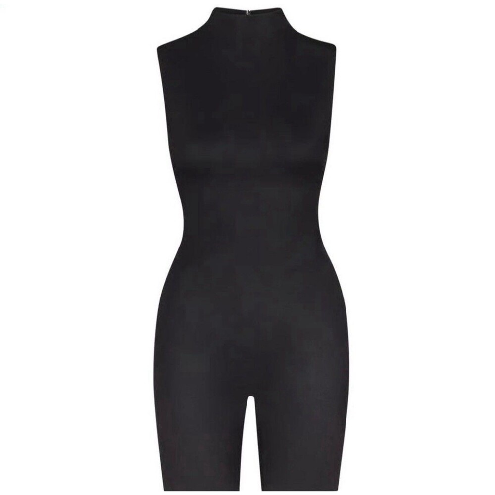 SKIMS All-In-One Shine Mock Neck Bodysuit Small Bodycon Sculpting Moto Night Out
